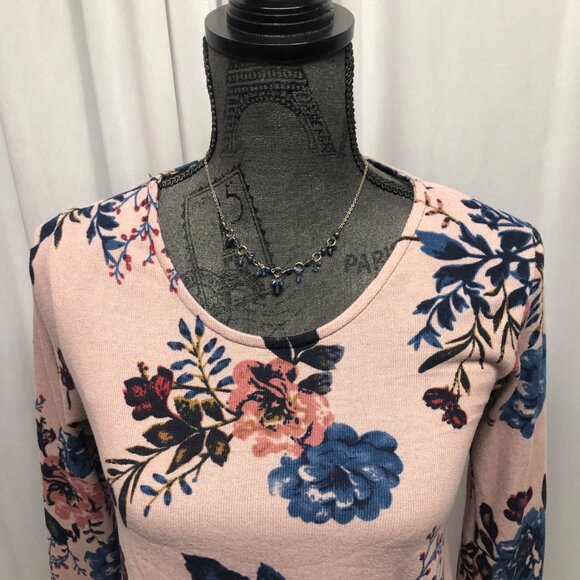 Lildy Pink Floral Knot Front Tunic Womens Size Small Medium Long Sleeve Top NEW - Picture 2 of 9